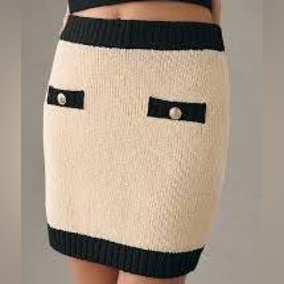 Anthropologie Endless Rose Black and Cream Knit Mini SKIRT- Kentucky Derby - Picture 7 of 8